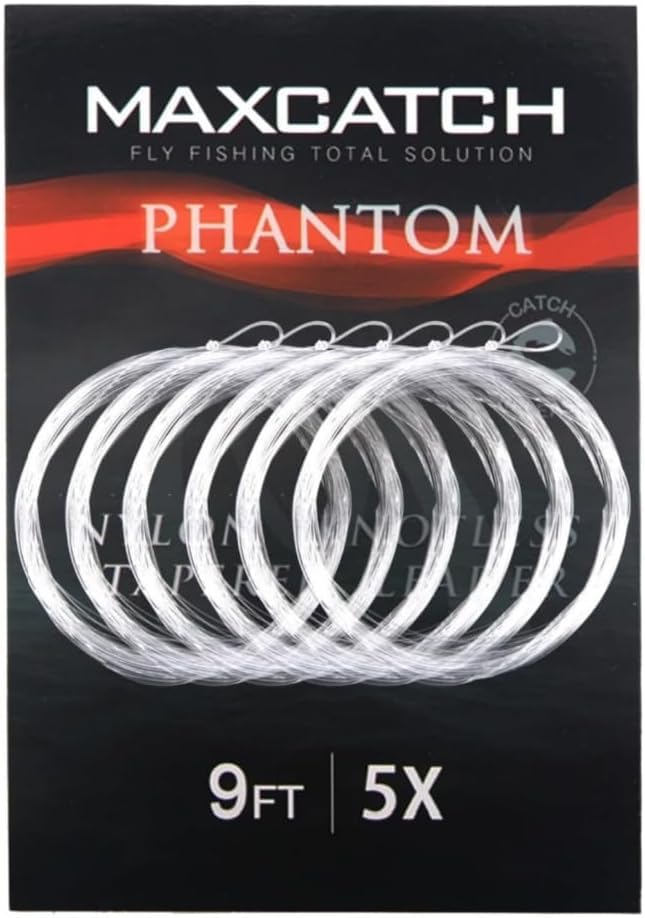 Maxcatch Fly Fishing Tapered Leader Line -Pre-Tied Loop 6 Pack 7.5ft/9ft/12ft/15ft (0X-7X) (Pre-Tied Loop-Clear-Nylon-6 pc, 12ft 7X(6pcs))
