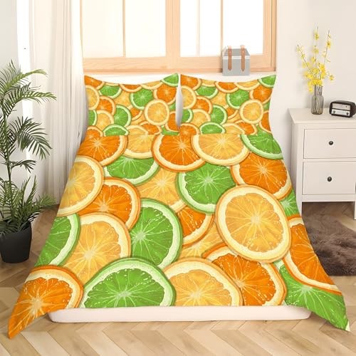 Housse de couette 90x190 fruit jaune ensemble literie 3 pièces douce - 3