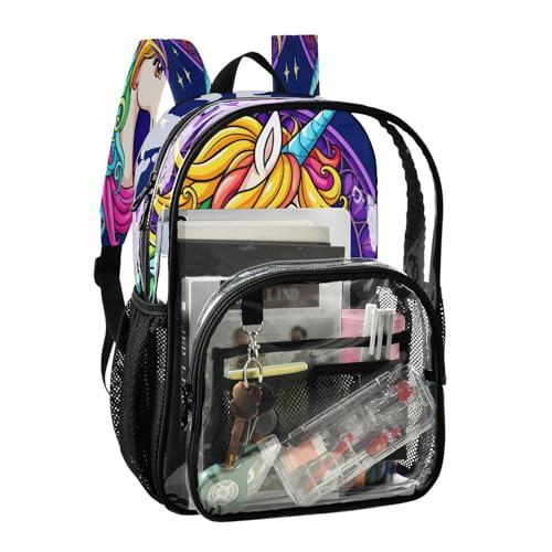 Unicorn Moon Star Horse Clear Backpack Heavy Duty See Through Transparent PVC BookBag for Kids Boy Girl School Work2