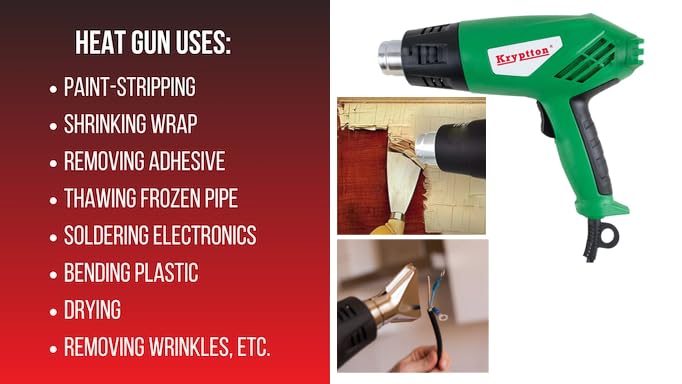 Image of 2000W Heat Gun HG2120, Dual Temperature and Air Flow Control with 4 Nozzle Attachments, Hot Air Gun Heating helps in Shrink Wrapping, Paint Removal, Wire Shrinking, Crafting