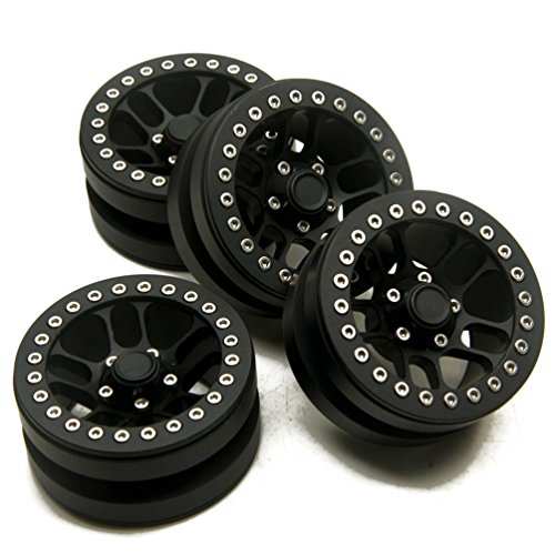 MOHERO 1.9" Metal Wheel Rims Beadlock for RC 1/10 D90 AXIAL SCX10 CC01 TRX-4 Car Pack of 4 (Black)