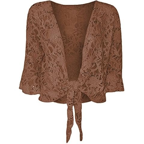 Cima Mode Womens Plus Size Floral Sequin Lace Bolero Cropped Shrugs Top Size 10-22 - Brown - 22-24 Cover
