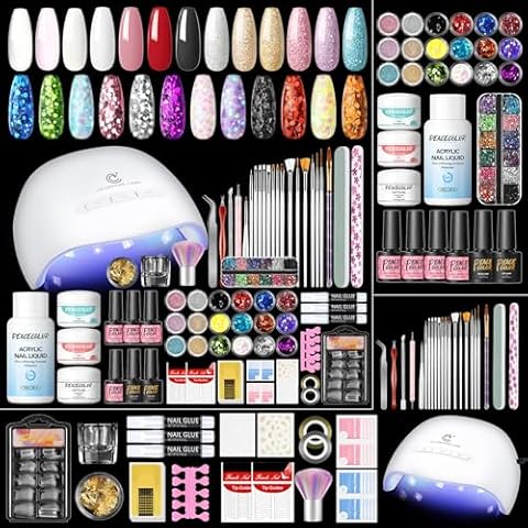PEACECOLOR Beginner Acrylic Nail Kit with Lamp Cover