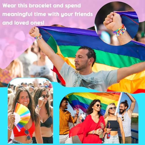 Tondiamo 30 Pcs Rainbow Gay Pride Bracelets LGBT Support Wristbands for Pride Day Month Parades Decorations Party Supplies3
