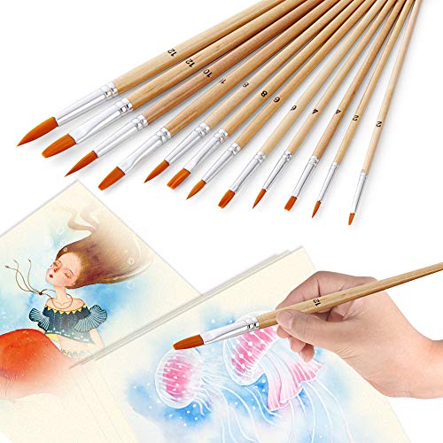 Pincéis de aquarela Entweg, conjunto de 12 pincéis de tinta com pontas planas e redondas de nylon, c