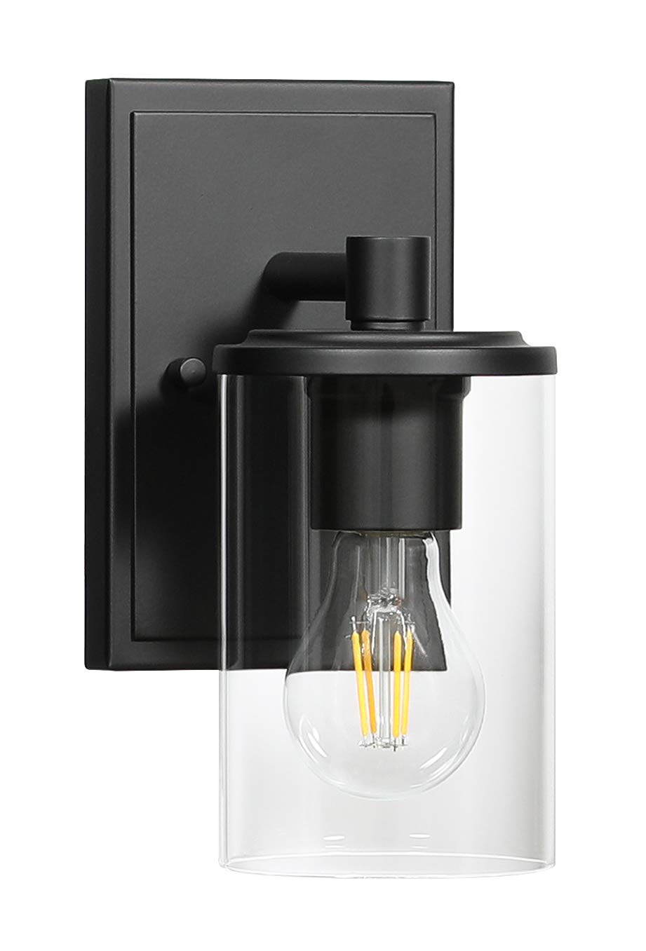 XiNBEi Lighting Aplique de pared, 1 luz, luz de tocador para baño con vidrio, apliques negros modernos para interiores, iluminación de pared XB-W1240-1-MB