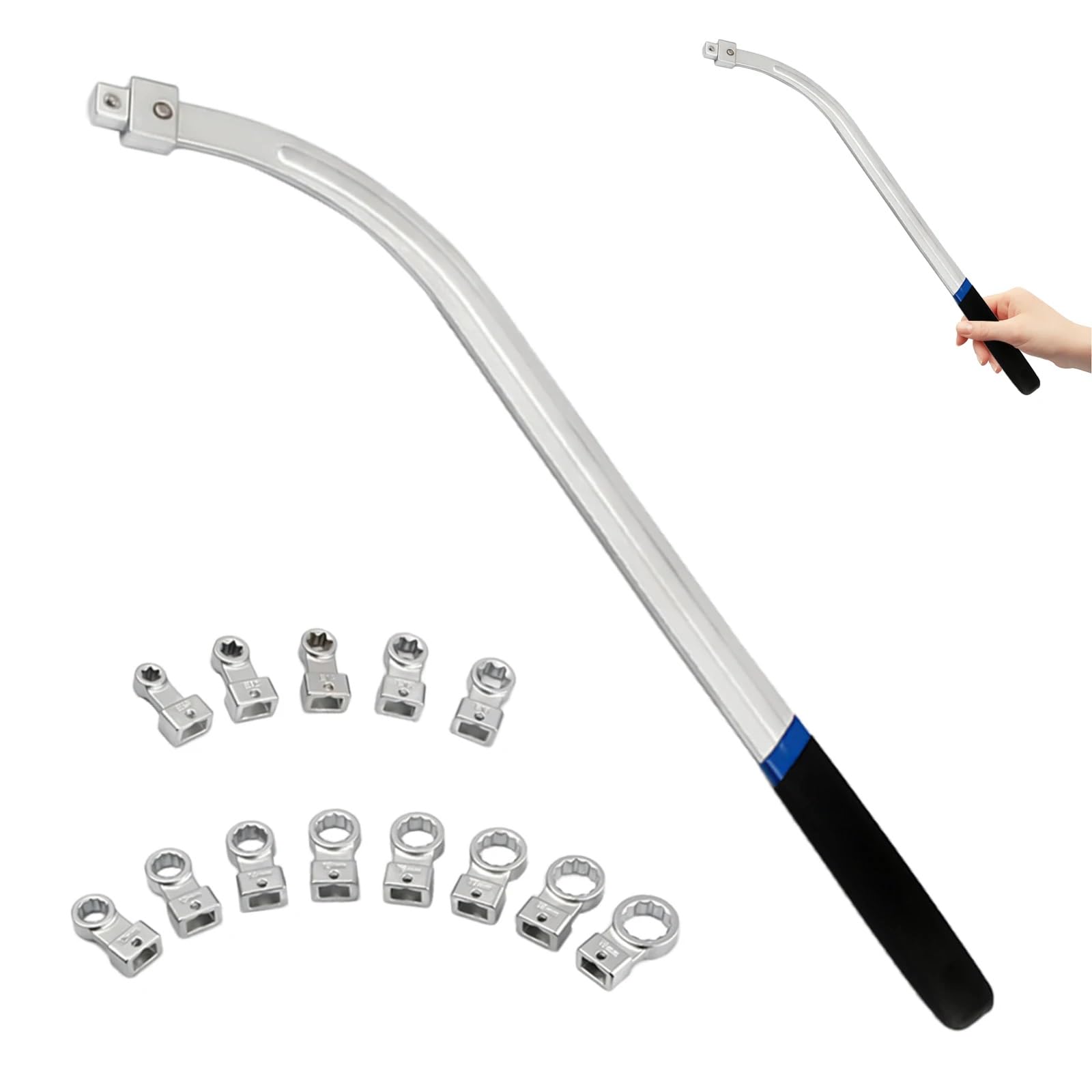 Generico Chiave per Puleggia tendicinghia Extra Lunghe con Adattatori Tendere Cinchia intercambiabili Set 15 Pezzi Strumento Tenditore Ammortizzatore 12-19mm