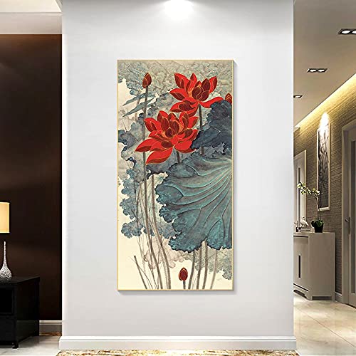 Broderie diamant complet lotus rouge grand format cadeau art crafts 40x80