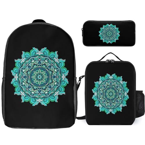 Blue Mandala Classic Backpack Lunch Bag Pencil Case 3 Piece Set Travel Daypack