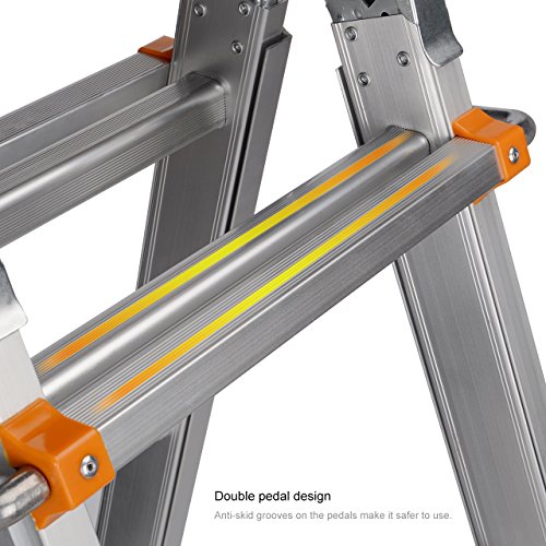 GreenWise 13Ft 4X4 Steps Aluminum Folding Scaffold Ladder For Window Cleaning, Roof Repair. Made With Stable A Frame Construction. MAX Weight 330 LBS