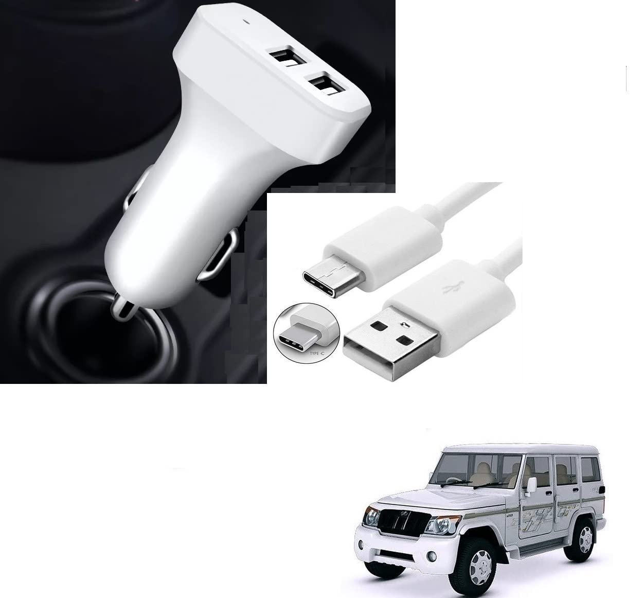 Kozdiko 5.1 Amp 2 USB Fast Car Charger with C-Type Cable for Mahindra Bolero XL-picture-31
