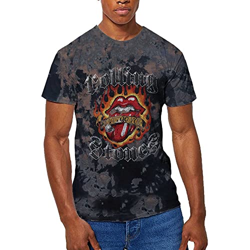 Rolling Stones The T Shirt Tattoo Flames Logo Nouveau Officiel Dip Dye Gris Size XL