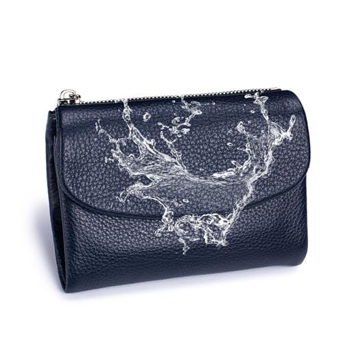 Precious Wallet For Women, Unisex Pebble Leather Wallet, Short Genuine Leather Coin Card Holder, Women's Rfid Small Leather Purse (Blue - 2)