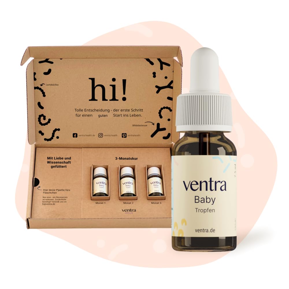 Ventra® Baby Tropfen | 3-Monatskur für Säuglinge und Mamas | Probiotika mit 6 Bakterienkulturen | Präbiotika FOS | Vitamin D3
