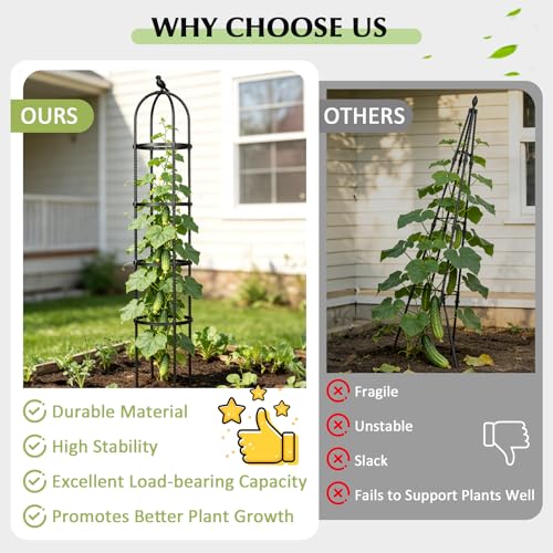 Image of Obelisk Trellis for Climbing Plants Outdoor, 6.2 FT Plant Support for Tomato, Rose, Flowers, Grape, Pea, Cucumber, Rustproof Plastic Coated Metal Plant Tower for Potted Plants - 1PC Garden Trellis