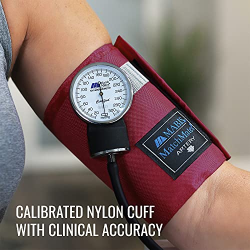 Mabis Matchmates Aneroid Sphygmomanometer And 31" Sprague Rappaport Stethoscope Combination Manual Blood Pressure Kit With Calibrated Nylon Cuff And Oversized Carrying Case, Adult Burgundy #TOP3