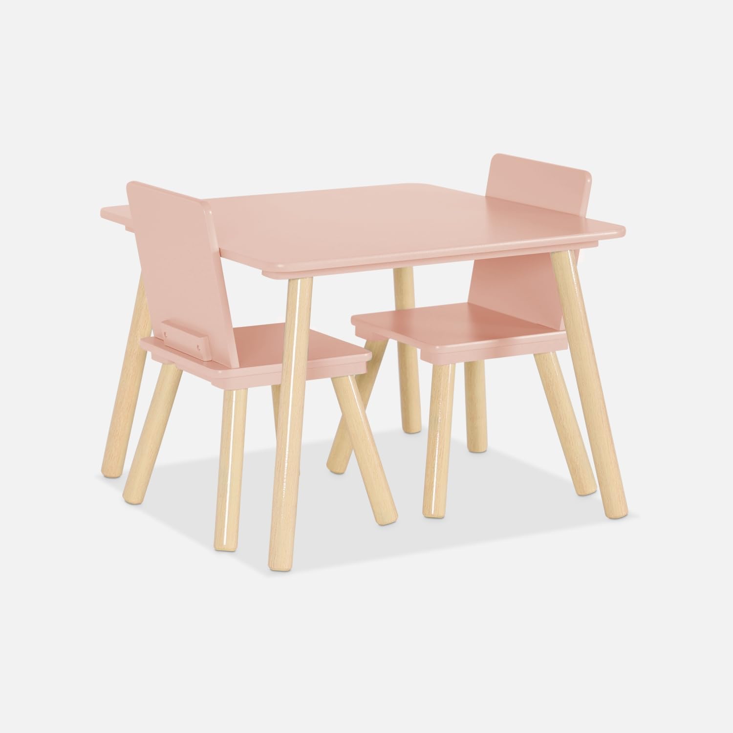 sweeek - Mesa Infantil Cuadrada con 2 sillas, Jude, Rosa, 60x60x43 cm