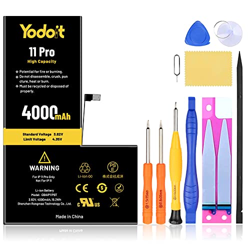 Yodoit Batería de Repuesto de Alta Capacidad de 4000 mAh para iPhone 11 Pro Modelo A2160, A2215, A2217 con Kits de Herramientas de reparación completos Cover