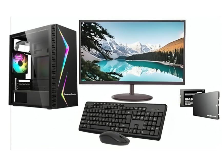 powerdesk desktop computer set, i3 4th gen, 16 gb ram, 256 gb ssd, 1 tb hdd, 22" hd led monitor,hmk keyboard & mouse, wifi, windows 10 pro, ms office(16-256-1tb) (i3_4th(16-256-1tb))