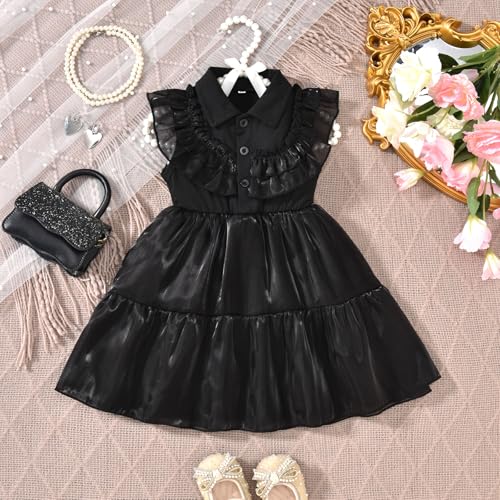 Unutiylo Baby Girls Halloween Dress Sleeveless Ruffle Black Party Tutu Dress 6M-4T4
