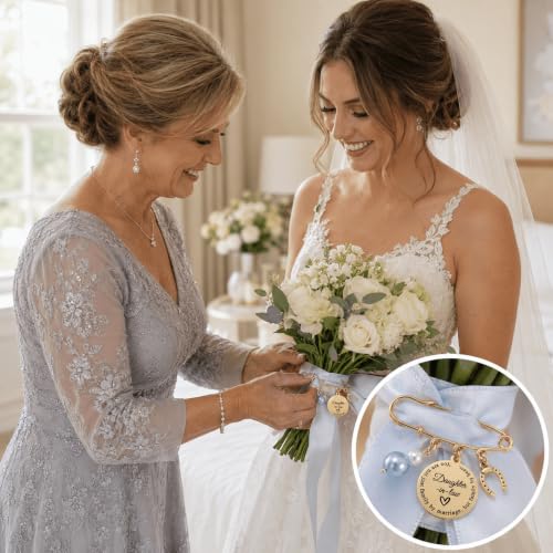 Image of MIXJOY Something Blue Gift for Bride, Wedding Day Bridal Blue Pearl Angel Wings Bouquet Garter Charm for Bride to Be