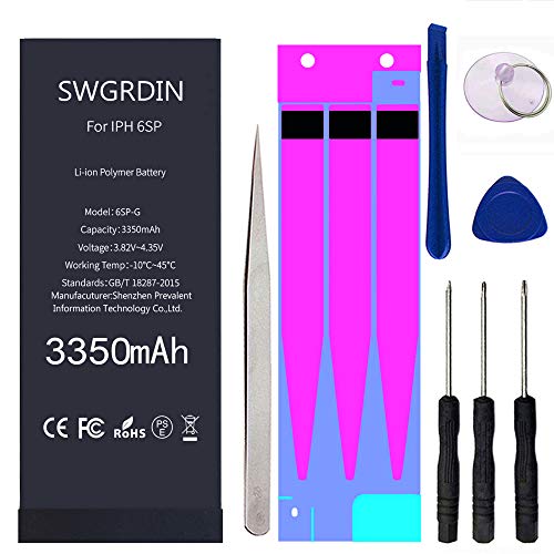 Swgrdin 3350mAH Battery for iPhone 6s Plus Battery Replacement, Extended Capacity Lithium Polyme for Phone 6splus Battery Replacement with Tools, 0 Cycle, 2 Years Warranty Swgrdin 3350mAH Battery for iPhone 6s Plus Battery Replacement, Extended Capacity Lithium Polyme for Phone 6splus Battery Replacement with Tools, 0 Cycle, 2 Years Warranty