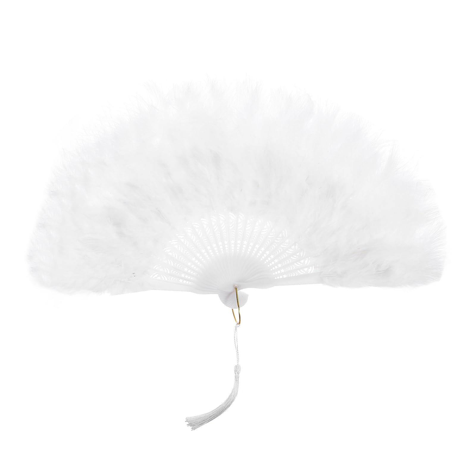 sourcing map Abanico de Plumas Blanco Vintage Plegable Abanico de Mano de Plumas para Decoración de Fiestas de Halloween, Bodas y Bailes