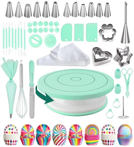 Jemkgeik Reposteria y pasteleria,Boquillas Manga Pastelera,Plato Giratorio para Tartas,Manga Pastelera, Base Giratoria Tartas, Reposteria y Pasteleria, Reposteria Utensilios, Kit Reposteria (Verde)