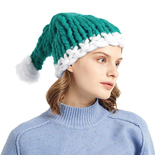 ELEZAY Christmas Warm Chunky Slouchy Knit Beanie Santa Hat (Green)