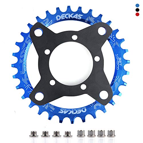 JUNSTAR-EU Oval Redondo 104BCD 32T 34T 36T 38T Plato Ancho y Ancho de MTB con Adaptador de araña Piñón de Bicicleta de montaña para Motor Central Bafang BBS01B BBS02B (Azul 32T)