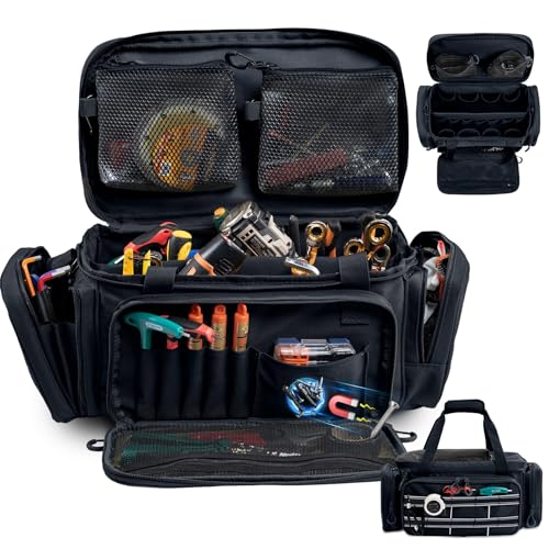Image of Heavy Duty Tool Bag Organizer with Strong Magnets & Detachable Pouches, Tactical Tool Tote for Men, Multiple Pockets, Anti-Friction Bottom Utility Tool's Bag for Electrician,Mechanic