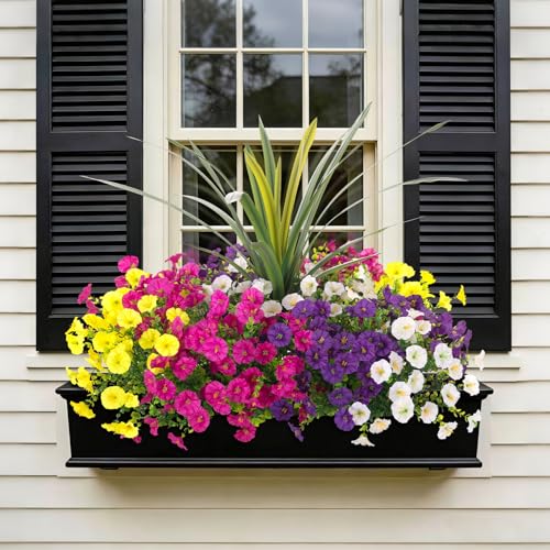 INXUGAO Artificial Flowers for Outdoors Fake Plants Outside, 12 Bundles Silk Morning Glory with Eucalyptus + Orchid Leaf UV Resistant Realistic Faux Flowers for Porch Planter Garde image 1