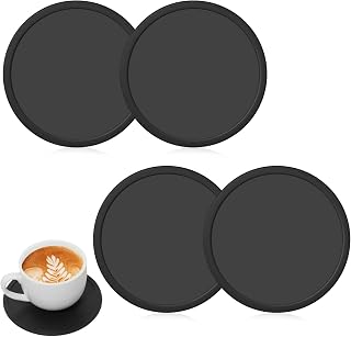 4 Packs Round Silicone Coasters Non Slip Coasters for Drinks Coasters Anti Slip Silicone Coaster Cup Coasters Cup Table Pads Cup Mate Coasters for Drinks Beverage Coffee Tea Coaster(Black)