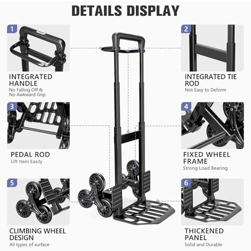KEDSUM Folding Stair Climbing Dolly, 460lbs Heavy Duty Stair Climbing Cart with Telescoping Handle, 100% Thickened Upgraded Steel Dolly Cart with Wheels for Stairs, Height 49.2 inch, Easy to Fold - Thumbnail 6