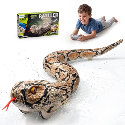 Image of Veeniix Amphibious Remote Control Rattlesnake Toy, Realistic Snake Toy with Rattle Sound for Pranks, Indoor & Outdoor Games, Funny Gag Gift, Halloween Trick Toy & Birthday Gift for Kids Ages 3+