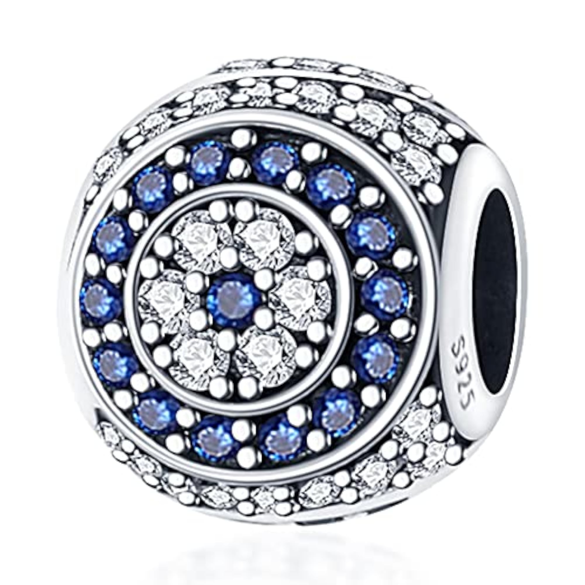 Women's Sterling Silver Evil Eye Charm Bead with CZ Stones