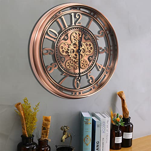 Clxeast Moving Gear Wall Clock For Modern Living Room Decor, Large Industrial Wall Clock With Steampunk Gears, Big Arabic Numerals Rose Gold Metal Wall Clock For Office,Bronze Copper (21 Inch) #TOP2