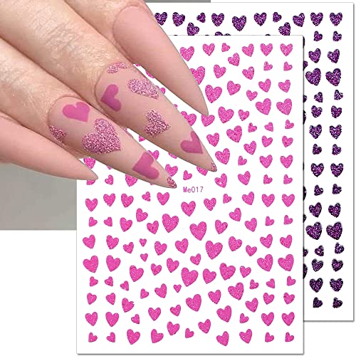 3D Glitter Heart Nail Stickers, Shiny Love Heart Nail Decals Colorful Hearts Nail Sticker Valentines Day Nail Art Stickers Self-Adhesive Heart Stickers For Nails Diy Nail Supplies, 10 Sheets/Set #TOP2
