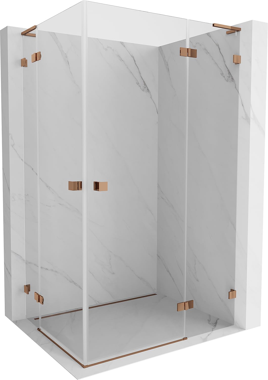 Mexen Lunar L Duo Box Doccia Porta Battente Destra, 90 x 70 cm, Trasparente, Oro Rosa
