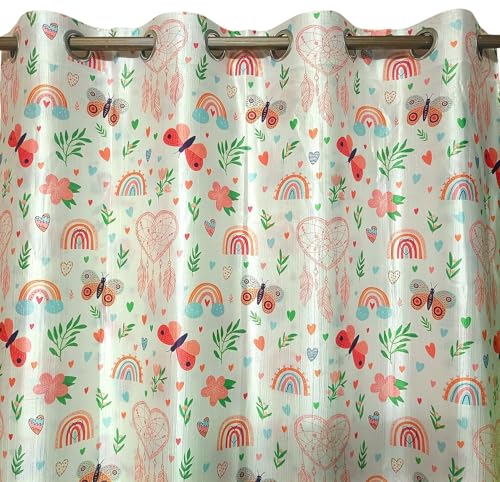 Image of Light Filtering Butterfly Rainbow Print Curtain for Kids Room Girls Room Boys Room Curtains 5 Feet Set of 2 pcs Door Panels 5 ft Curtain for Play School