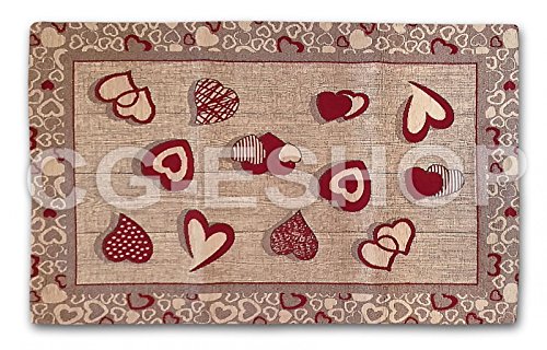 Confezioni Giuliana Tappeto Tirolese Ideale per Ingresso Cucina Camera da Letto Cuori Rosso (55x140)