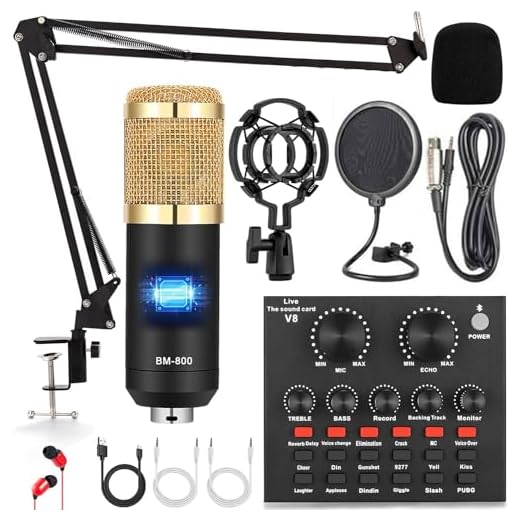 Condenser Microphone Bundle, ALPOWL BM-800 Mic Kit with Live Sound Card, Adjustable Mic Suspension Scissor Arm, Metal Shock Mount and Double-Layer Pop Filter for Studio Recording & Broadcasting (Gold)