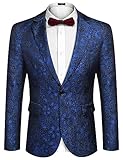 COOFANDY Mens Floral Tuxedo Jackets One Button Stylish Dinner Wedding Party Dress Suit Blazers Jacket Royal Blue