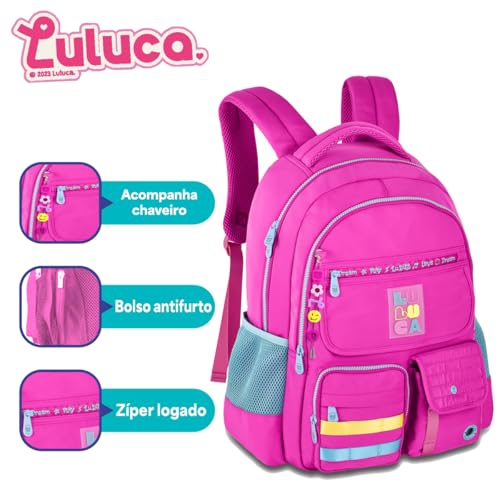 Kit Mochila Escolar Luluca com Estojo, Lancheira e Garrafa, Preta Lu24600