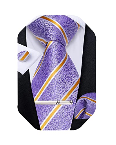 Image of DiBanGu Mens Striped Tie Silk Woven Necktie and Pocket Square Cufflinks Tie Clip Set Wedding Business Formal Gift Tie for Men