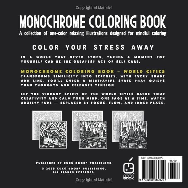 Monochrome coloring book: World Cities: Anti-Stress Coloring Book for adult – Relaxation, Calm, and Concentration — Mindful cities Illustrations to ... and Improve Focus (Monochrome Book Series) - Image 2