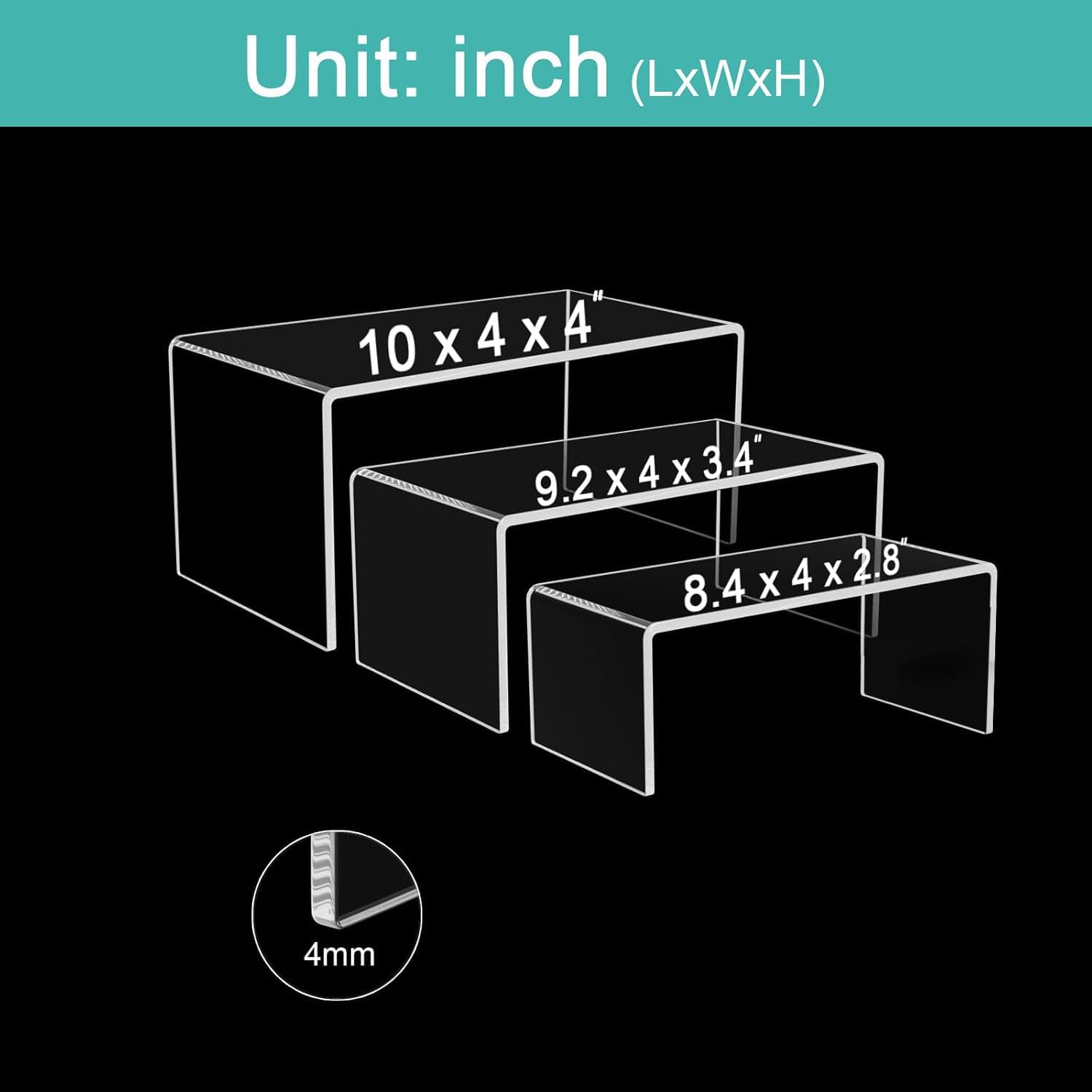 6PCS Acrylic Display Risers, 3 Sizes Clear Product Stand, Jewelry Display Riser Shelf Showcase Fixtures For Collectibles Display, Toy Figure Display
