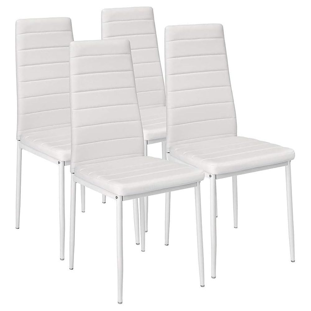 BAKAJI Juego de 4 sillas de Comedor para salón o Cocina, diseño Moderno, Estructura de Metal y Asiento Acolchado de Piel sintética. Dimensiones: 98 x 41 x 45 cm (Blanco)