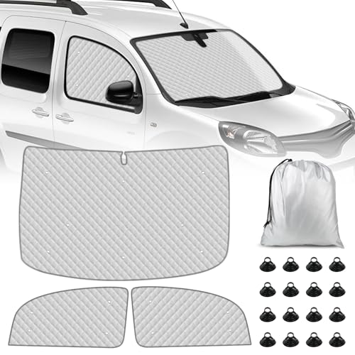 Pare-Soleil de Pare-Brise de Voiture Compatible avec 2007-2021 Renault Kangoo 2 X61, Lot de 3 Pliables Pare-Soleil pour Intérieur de Voiture, Tapis Thermiques Internes avec Sac de Rangement