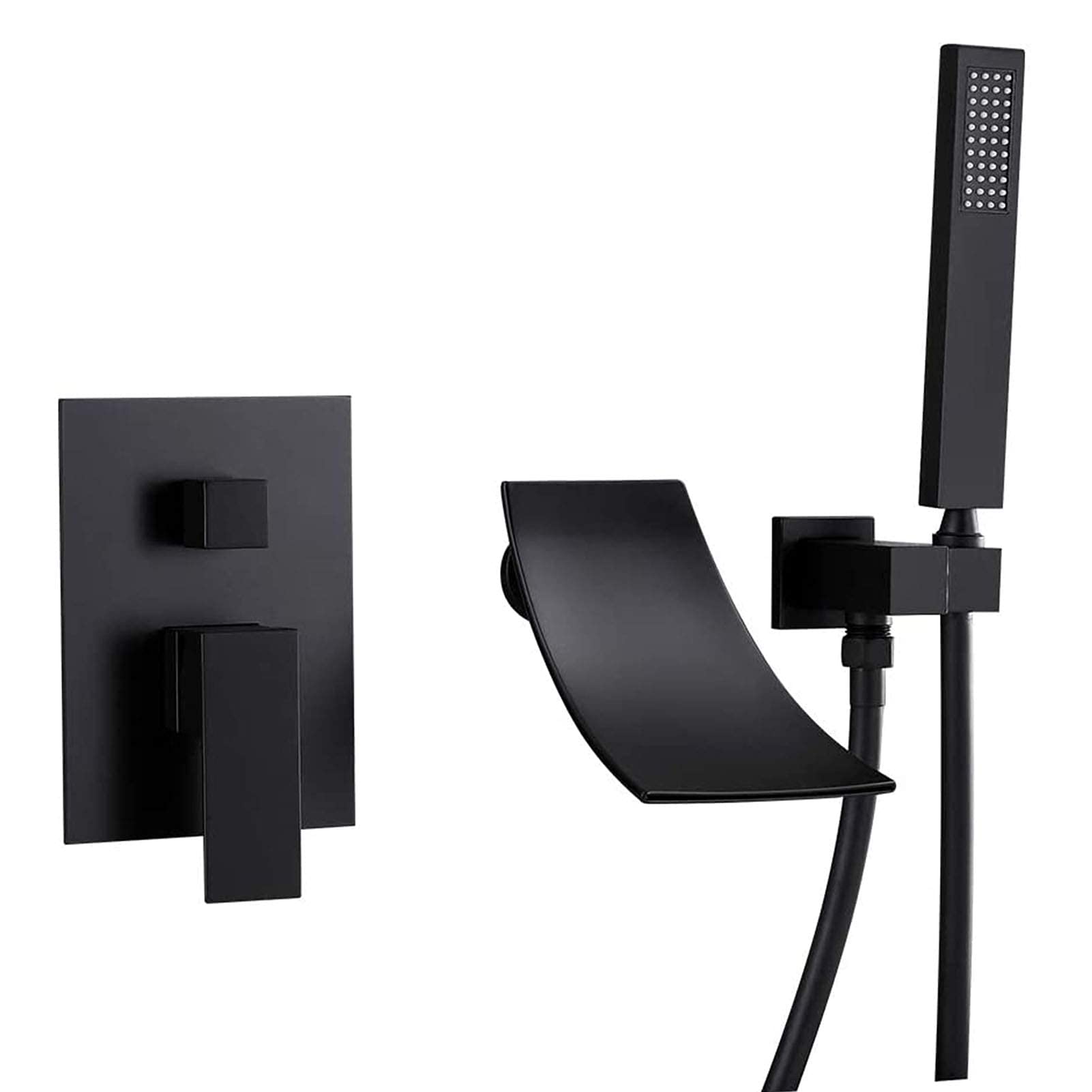 CWCQGH Wall Mounted Bathtub Faucet Black, Single Handle Bathroom Faucet with Handheld Shower, Waterfall Shower Faucet Set, Bath Mixer Shower Tap